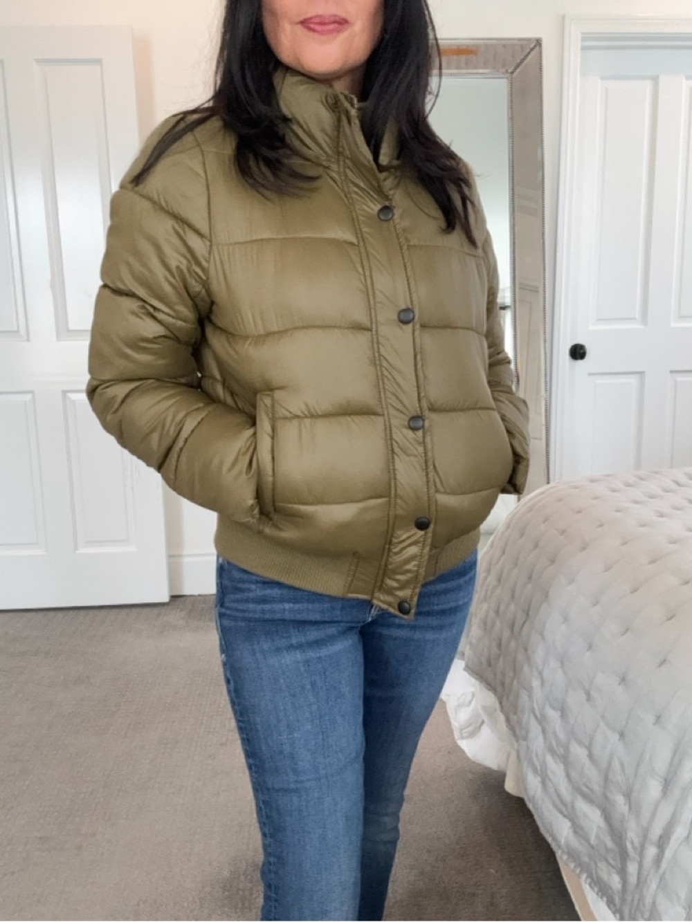 Stylish Khaki Puffer Jacket for Women